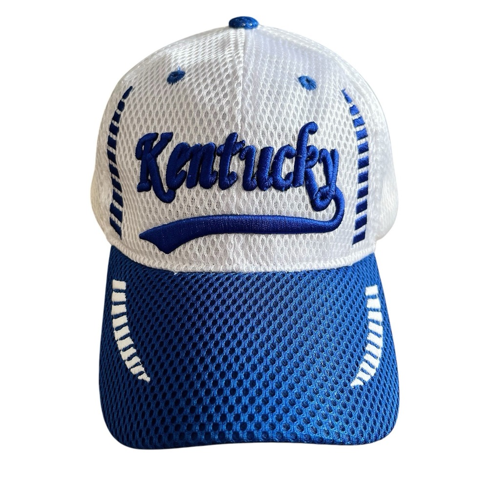 Kentucky Wildcats Hat Cap Adult Hook & Loop White Blue Bluegrass NCAA Adjustable